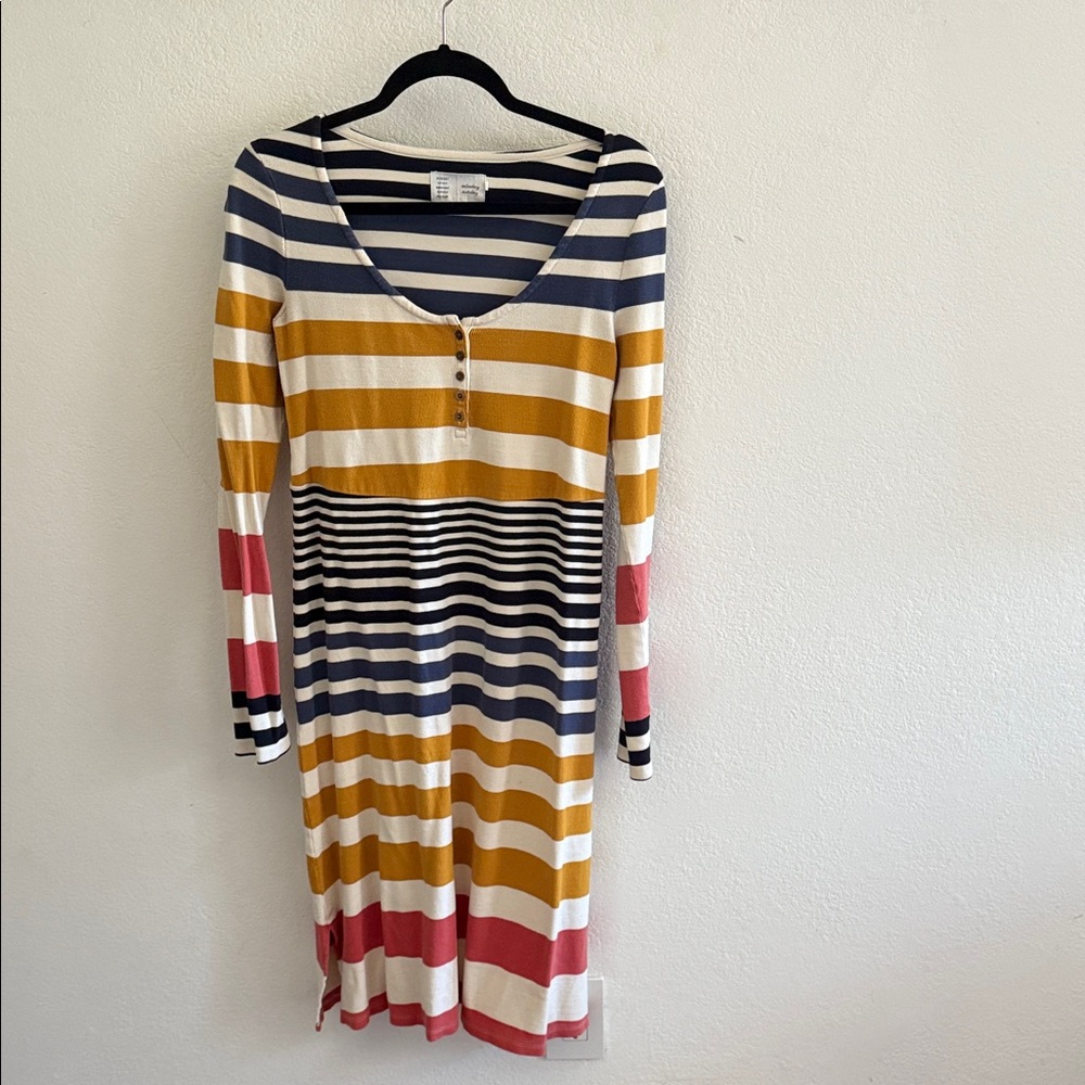 Anthropologie Striped Long Sleeve Dress in Blue, Gold, and Pink